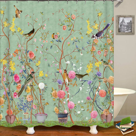 Chinese Style Flower and Birds Tree Shower Curtains